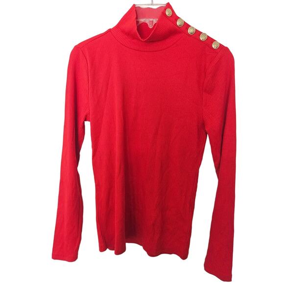 J. Crew Vintage Red Rib Turtleneck With Buttons Long Sleeve sz Small $69.50 - Picture 1 of 7
